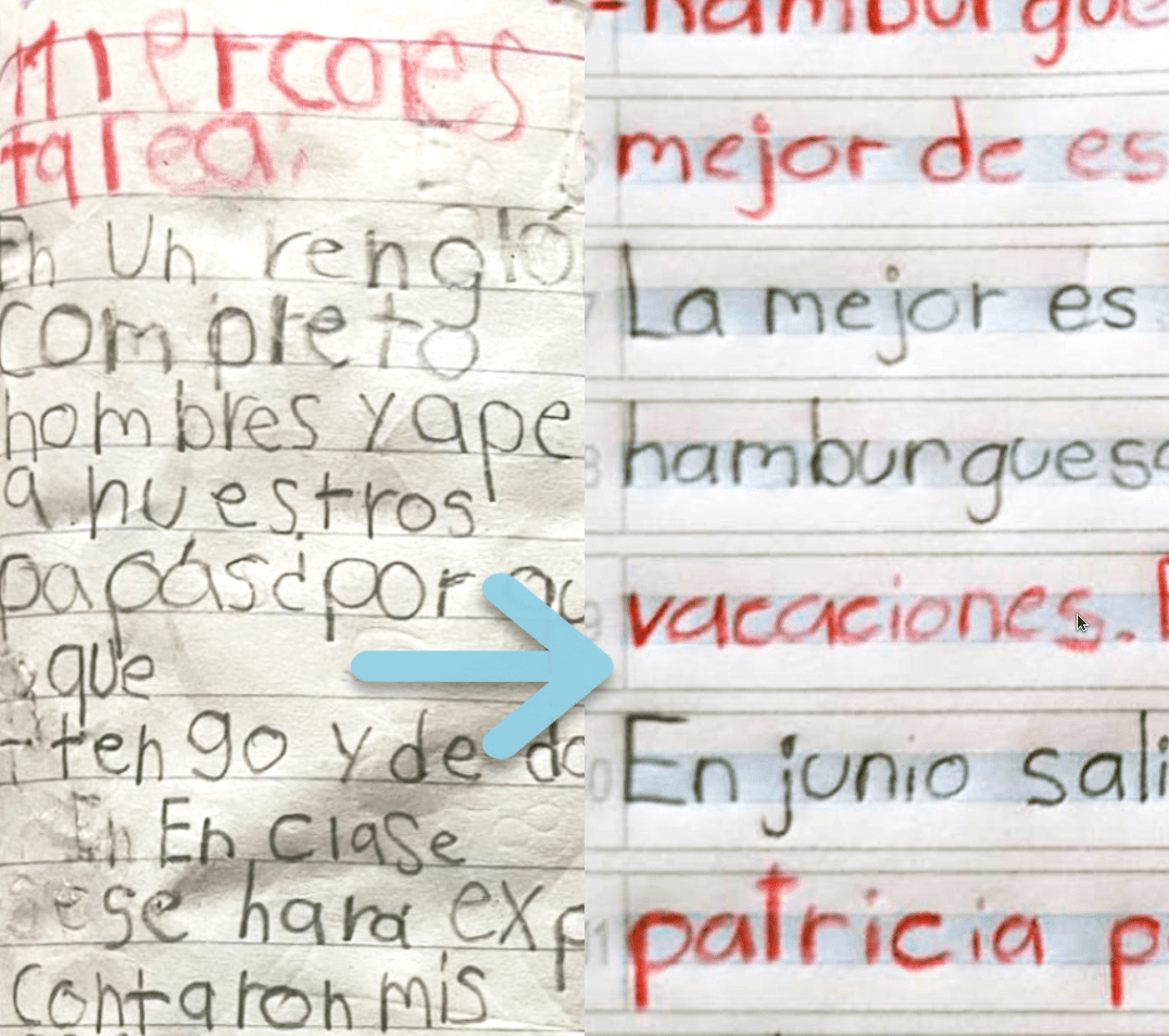 Evolución de la caligrafía en dos semanas